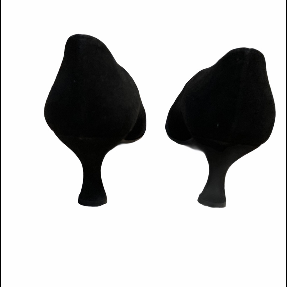 Stuart Weitzman Sz8 Pointed Square Toe Blk Suede - image 3